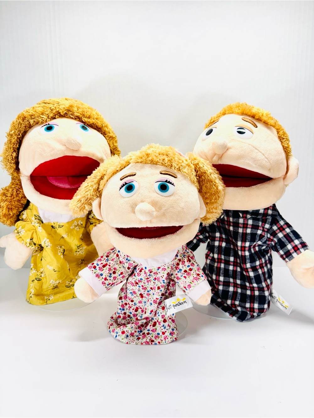 Half Body 12” Hand Puppet Mom, Dad & Daughter Brown Hair Just Qunseen Lot Of 3